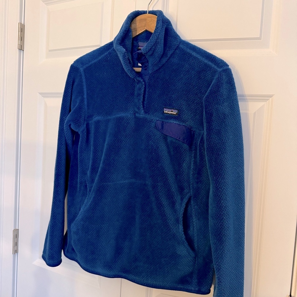 Patagonia women’s blue Snap-T fleece pullover sweater jacket size large